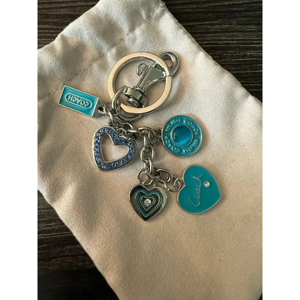 COACH Turquoise and Blue Heart Charm Key Ring